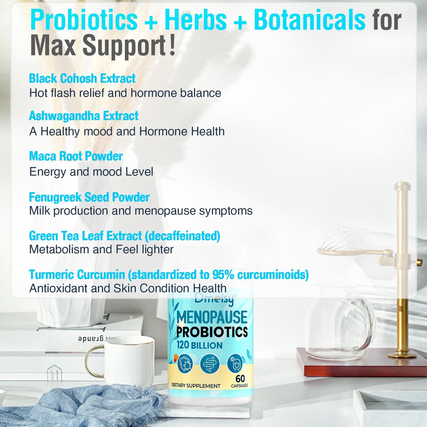 Dmeisy Menopause Probiotic 120B CFU - 13-in-1 Herbal Complex, 60 Capsules