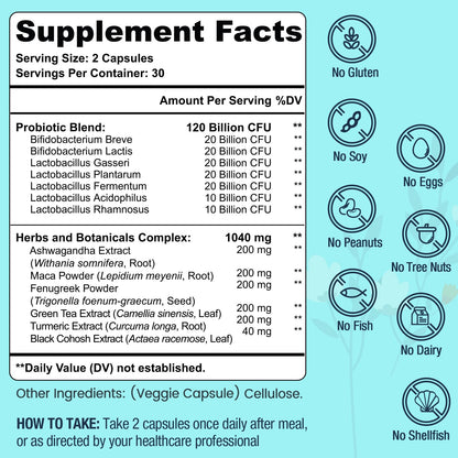 Dmeisy Menopause Probiotic 120B CFU - 13-in-1 Herbal Complex, 60 Capsules