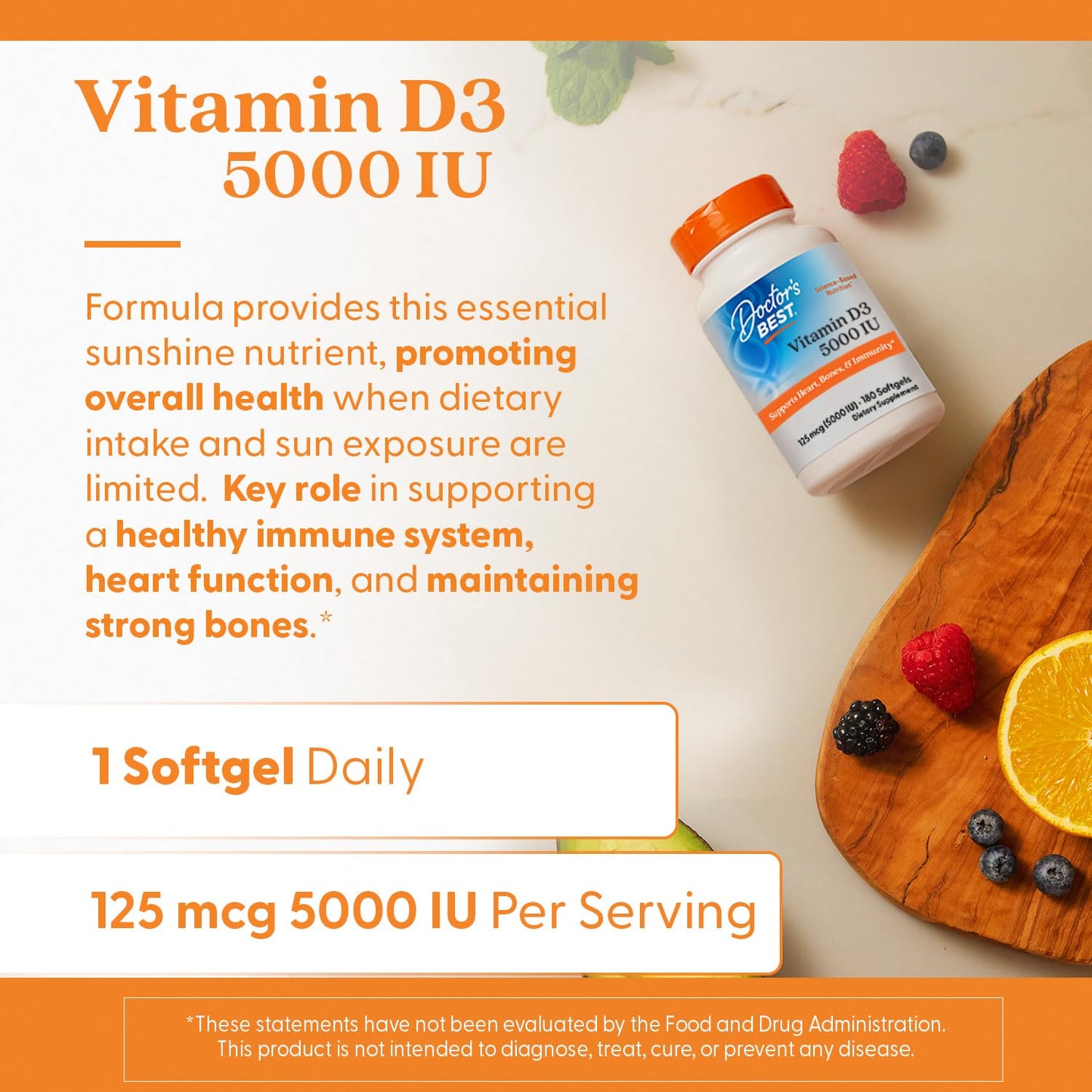 Doctor's Best Vitamin D3 5000IU – Non-GMO, Gluten & Soy Free | Supports Bones & Immune Function