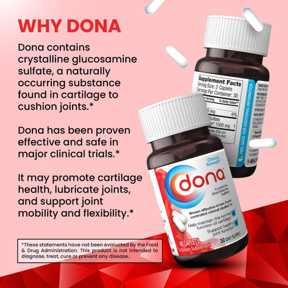 DONA Crystalline Glucosamine Sulfate 750 mg – Joint Health & Knee Comfort, 60 Count