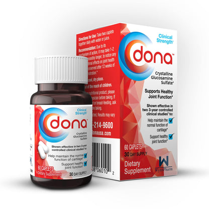 DONA Crystalline Glucosamine Sulfate 750 mg – Joint Health & Knee Comfort, 60 Count
