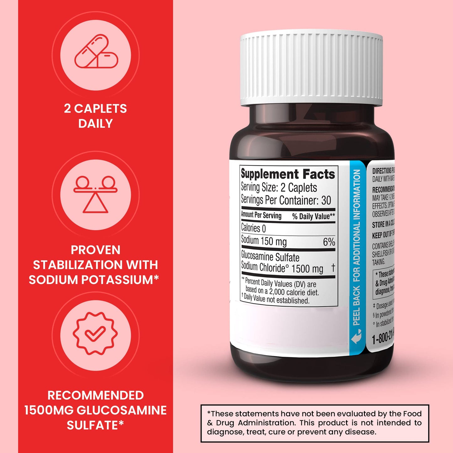 Dona Crystalline Glucosamine Sulfate 750 mg – Joint Health & Mobility Support, 60 Caplets (3-Pack)