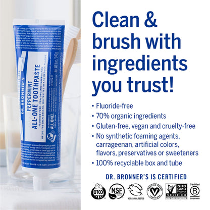 Dr. Bronner’s All-One Toothpaste Variety Pack – Peppermint & Spearmint (70% Organic, Fluoride-Free, Vegan)