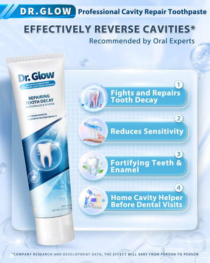 Dr. Glow Adult Cavity Repair Toothpaste – Hydroxyapatite Remineralization, Enamel Repair, 3.52oz x 2