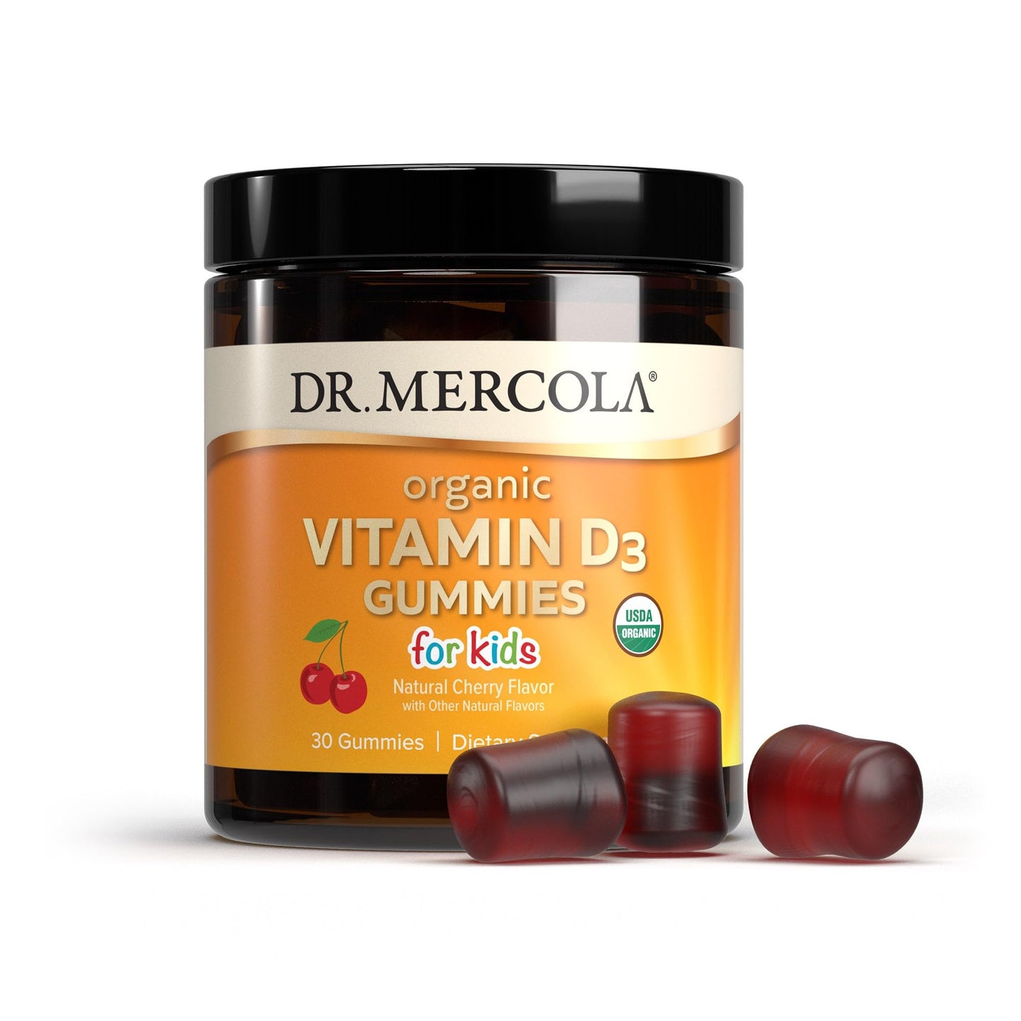 Dr. Mercola Organic Vitamin D3 Gummies for Kids – 2-Pack, 1,000 IU, Natural Cherry Flavor, Non-GMO
