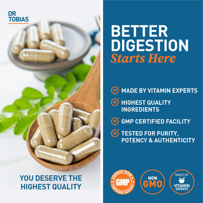 Dr. Tobias Digestive Enzymes with Amylase, Lipase, Bromelain, Lactase, Protease & More – 60 Capsules | Digestion & Gut Health