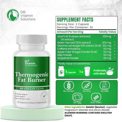 DR VITAMIN SOLUTIONS Thermogenic Fat Burner for Women and Men - Appetite Suppressant for Weight Loss