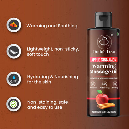Dude's Love Apple Cinnamon Warming Massage Oil - Organic, Vegan, 3.38 oz