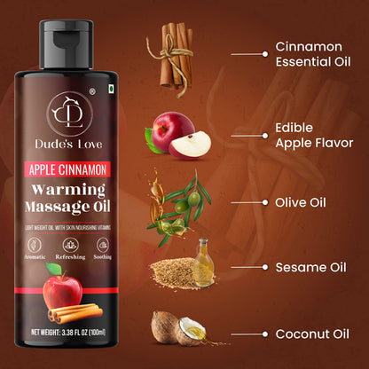 Dude's Love Apple Cinnamon Warming Massage Oil - Organic, Vegan, 3.38 oz