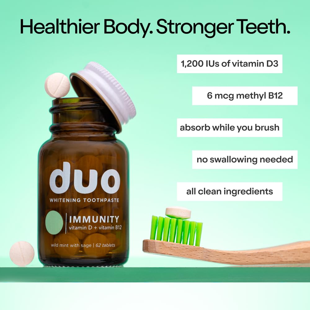 Duo Immunity Toothpaste Tablets – Nano-Hydroxyapatite, D3+B12, 62 Tabs | Glass Bottle