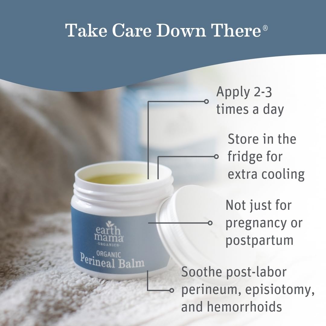 Earth Mama Organic Perineal Balm | Cooling Herbal Salve for Pregnancy & Postpartum, No Benzocaine or Butane, 2 oz (3-Pack)