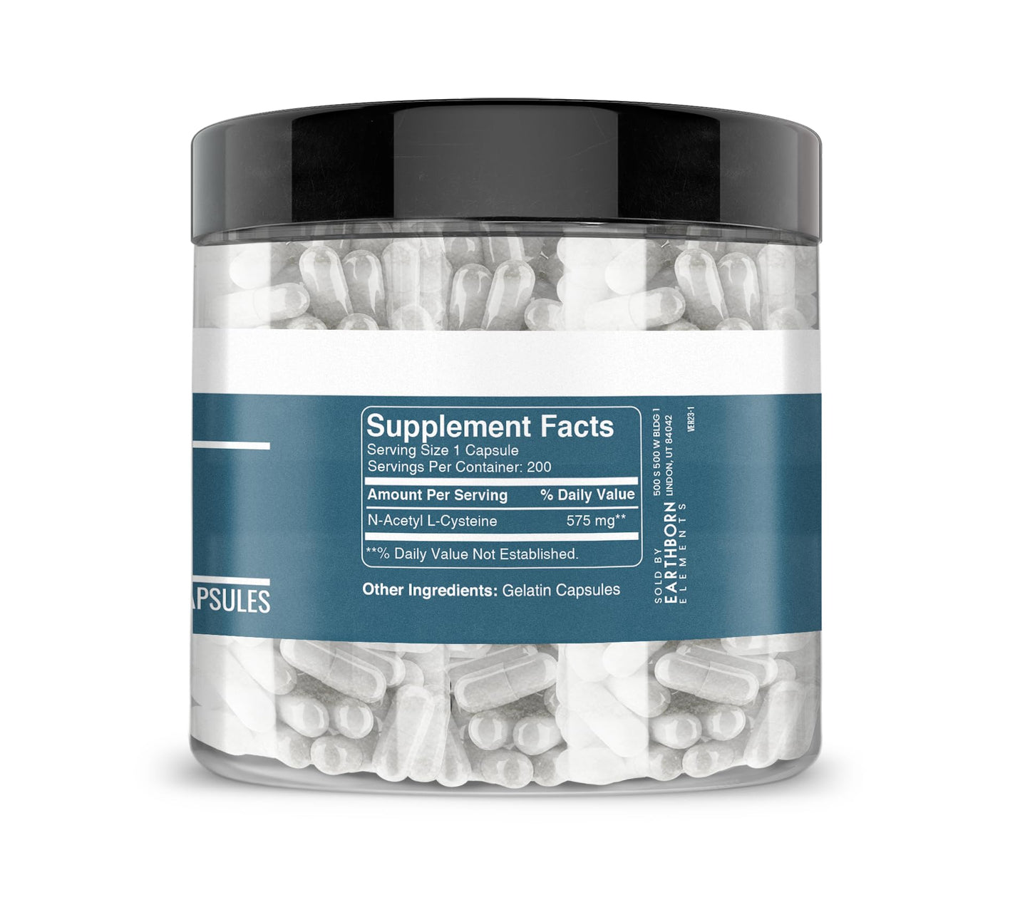 Earthborn Elements NAC N-Acetyl L-Cysteine 200 Capsules – Pure & Undiluted