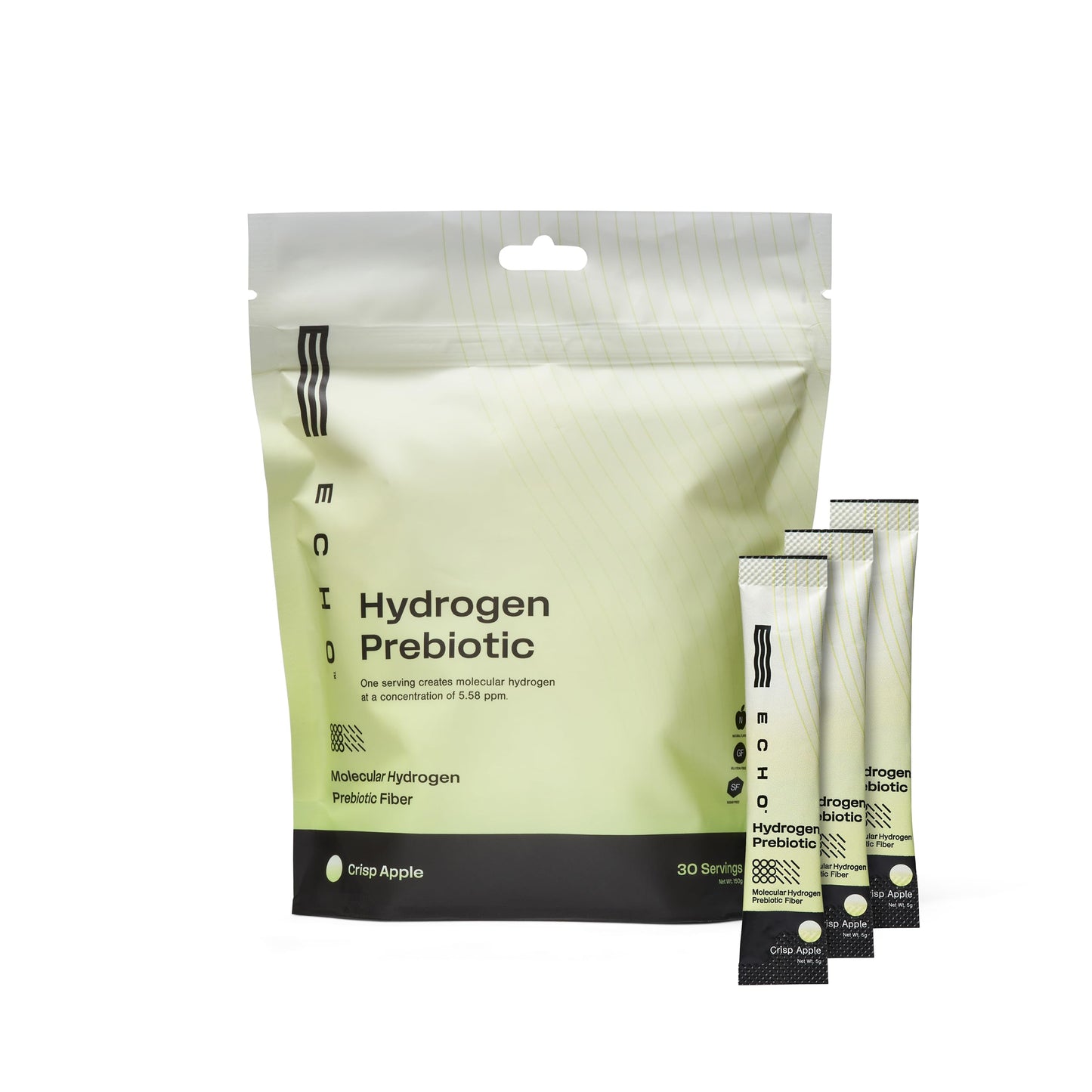 Echo Hydrogen Prebiotic Drink Mix – Digestive Health & On-The-Go Hydration – Crisp Apple (30 Count)