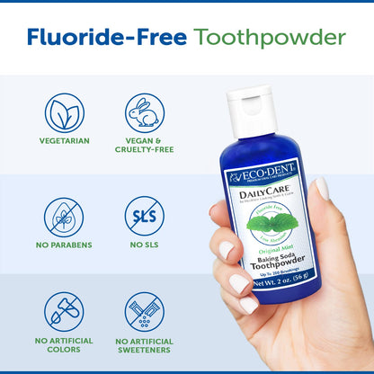 Eco-Dent DailyCare Baking Soda Tooth Powder – Mint, Fluoride-Free, SLS-Free, 2 oz Each (Pack of 6)