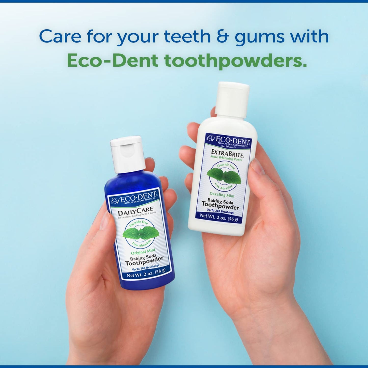 Eco-Dent DailyCare Baking Soda Tooth Powder – Mint, Fluoride-Free, SLS-Free, 2 oz Each (Pack of 6)