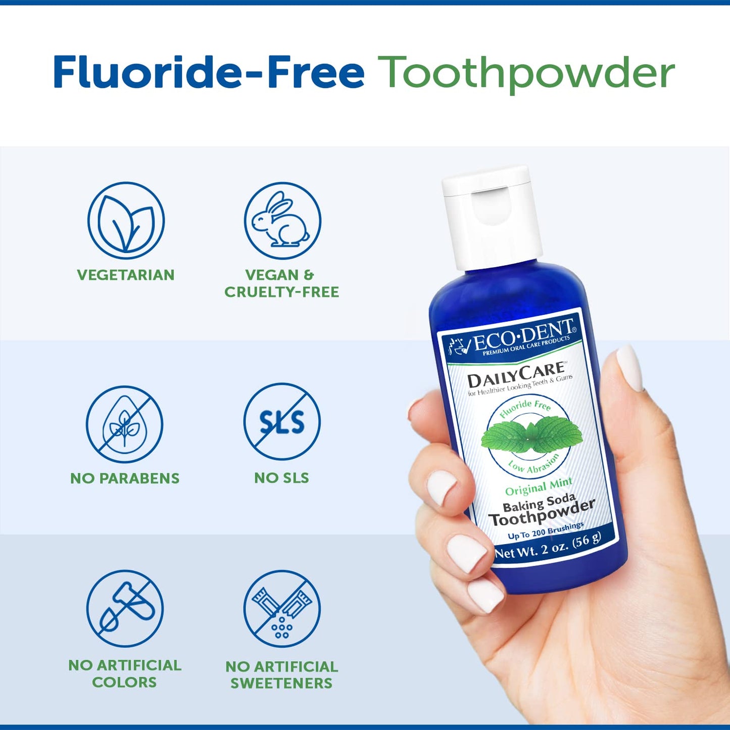 Eco-Dent DailyCare Baking Soda Toothpowder – Original Mint, SLS & Fluoride-Free