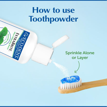 Eco-Dent ExtraBrite Mint Toothpowder – Fluoride-Free Whitening Powder (2 oz, Pack of 2)