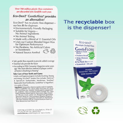 Eco-Dent GentleFloss Dental Floss - Mint, Waxed, 100 Yds (2 Pack)