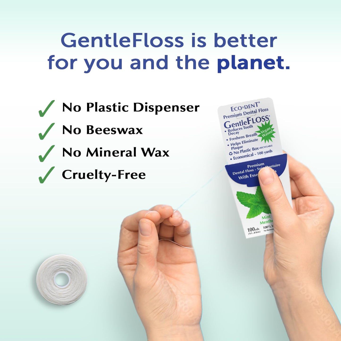 Eco-Dent GentleFloss Dental Floss - Mint, Waxed, 100 Yds (2 Pack)
