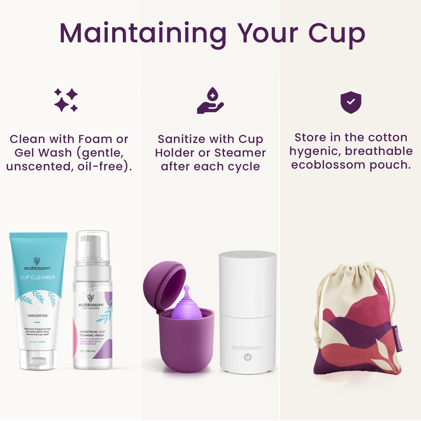 EcoBlossom Reusable Menstrual Cup Set - Medical-Grade Silicone, 12-Hour Comfort (2 Large Cups)