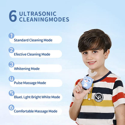 ELOTAME Kids Electric U-Shaped Toothbrush for Toddlers (Ages 2-7) - 6 Modes, 4 Brush Heads, Blue