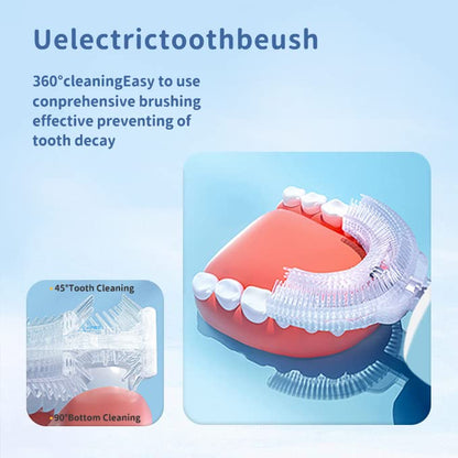 ELOTAME Kids Electric U-Shaped Toothbrush for Toddlers (Ages 2-7) - 6 Modes, 4 Brush Heads, Blue