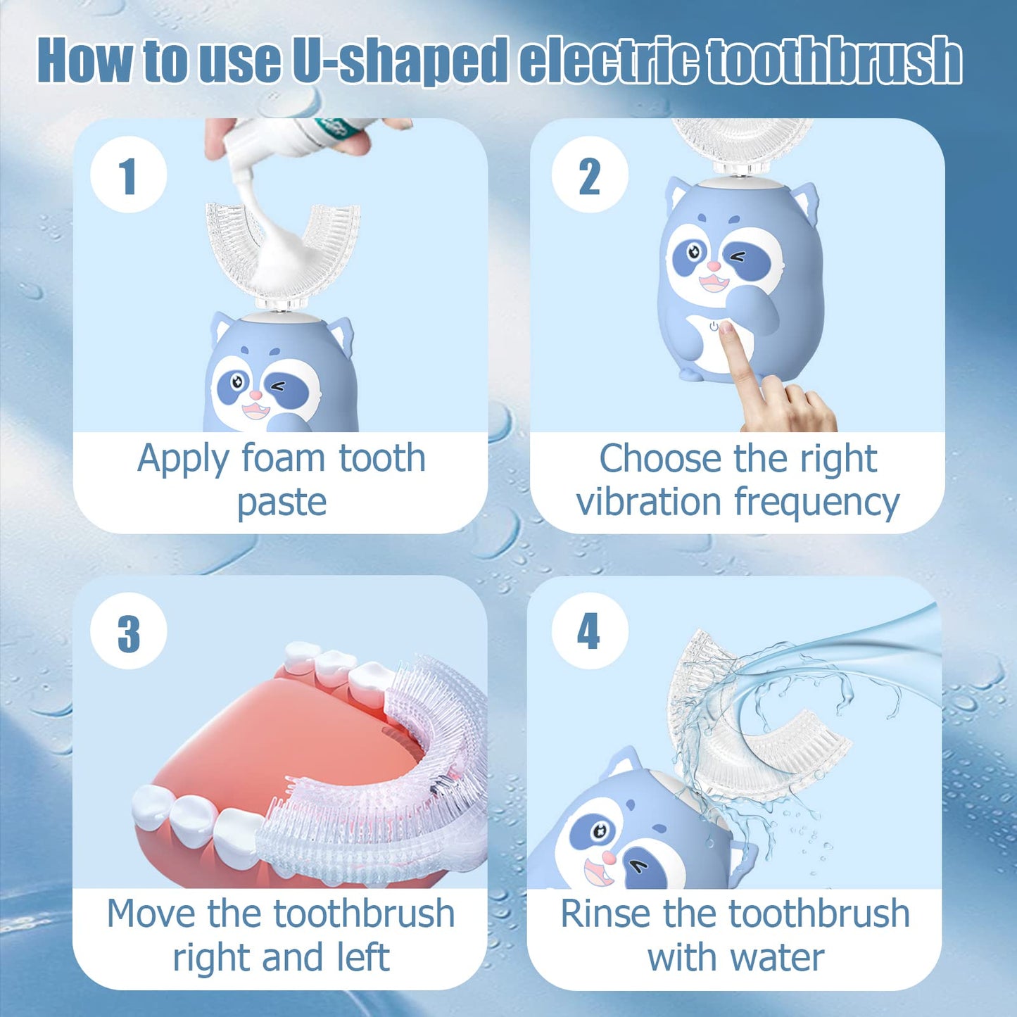 ELOTAME Kids Electric U-Shaped Toothbrush | 6 Modes, 4 Heads, Gray (Ages 2-7)