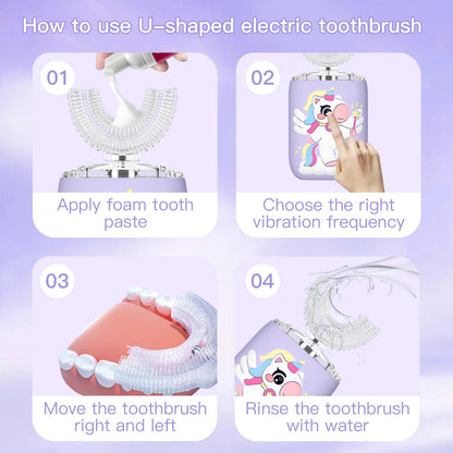 ELOTAME Kids Electric U Shaped Toothbrush Purple – 4 Soft Brush Heads, IPX7 Waterproof, 6 Modes, 45s Timer, USB Rechargeable