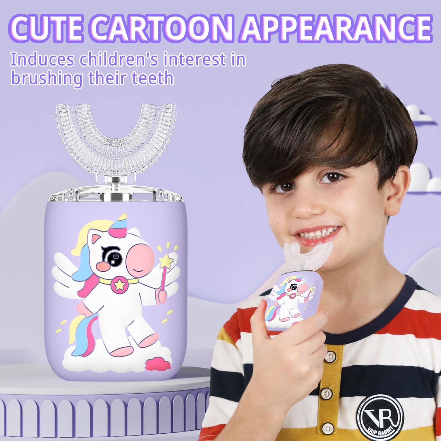 ELOTAME Kids Electric U-Shaped Toothbrush Unicorn Purple for Ages 2-7