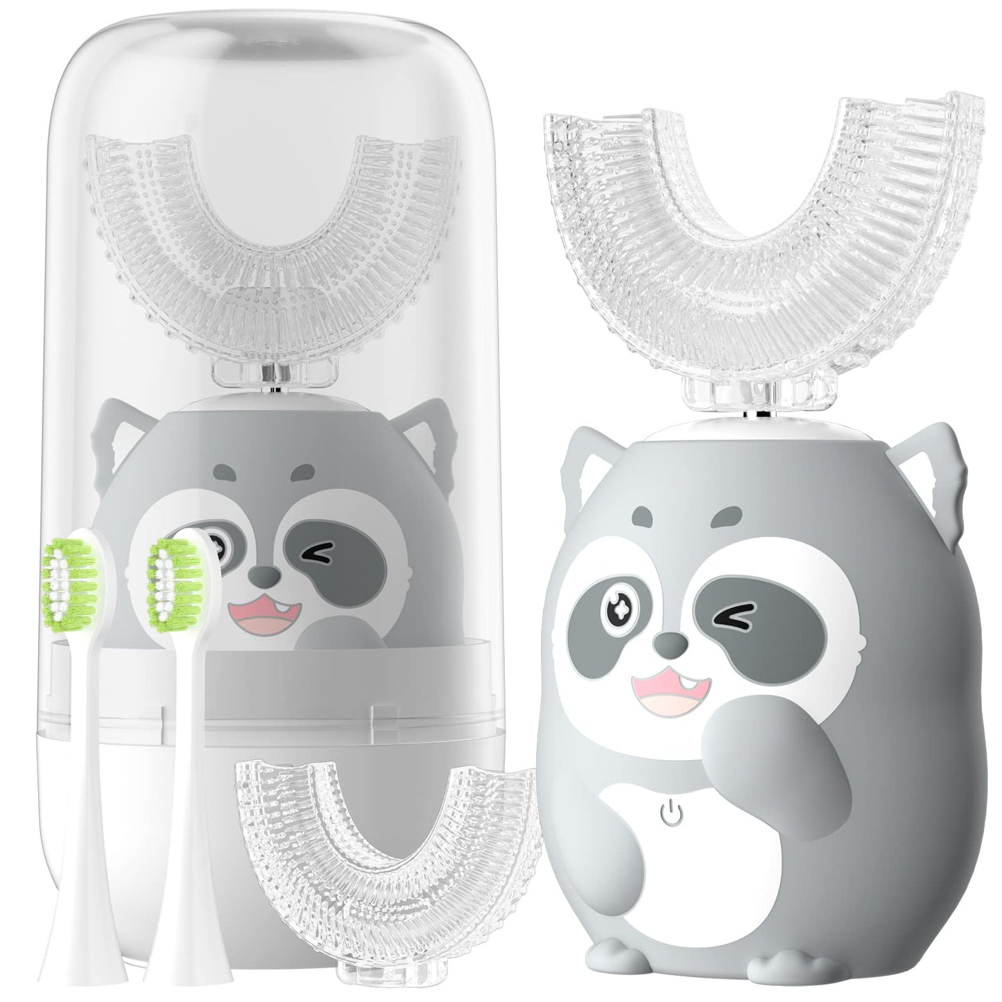 ELOTAME Kids Electric U-Shaped Toothbrush Gray | 6 Cleaning Modes, 60s Timer, 4 Brush Heads, Age 8-15