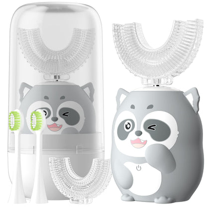 ELOTAME Kids Electric U-Shaped Toothbrush Gray | 6 Cleaning Modes, 60s Timer, 4 Brush Heads, Age 8-15