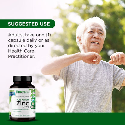 Emerald Labs Zinc 25mg – Immune & Digestive Support, Zinc Bisglycinate | Vegan & Gluten-Free | 90 Veg Capsules (Pack of 2)