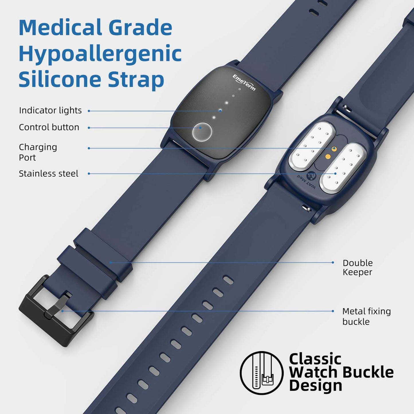 EmeTerm Explore FDA-Cleared Anti-Nausea Wristband – Drug-Free Motion Sickness Relief (Navy Blue, IP67)