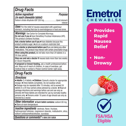 Emetrol Non-Drowsy Nausea Relief – Mixed Berry Chewables (60 Tablets)