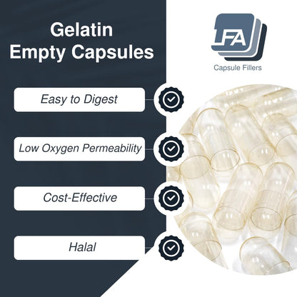 Empty Gelatin Capsules Size 0-1000 Count | Halal Beef Gel Caps for Capsule Filling