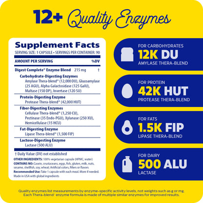 Enzymedica Digest, Full-Range, Everyday Digestive Enzymes, Offers Fast-Acting Gas & Bloating Relief, 90 Count