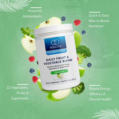 Equilife Daily Fruit & Vegetable Blend – 30 Servings, Crisp Apple, 9 Essential Amino Acids, Vegan