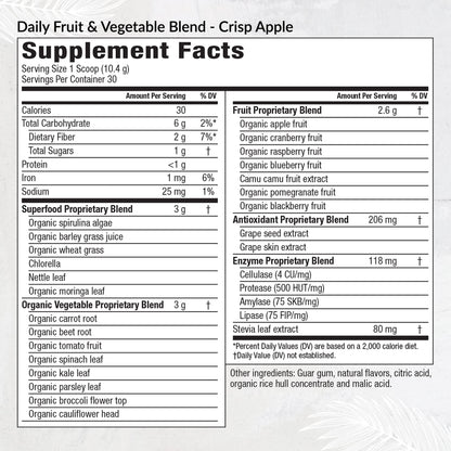 Equilife Daily Fruit & Vegetable Blend – 30 Servings, Crisp Apple, 9 Essential Amino Acids, Vegan
