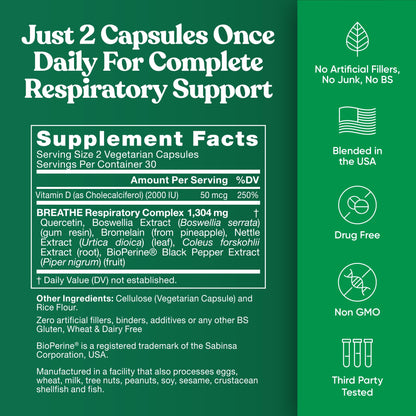 Eu Natural Breathe Inhaler Support – Sinus, Lungs & Bronchial Wellness | 60 Veg Soft Capsules