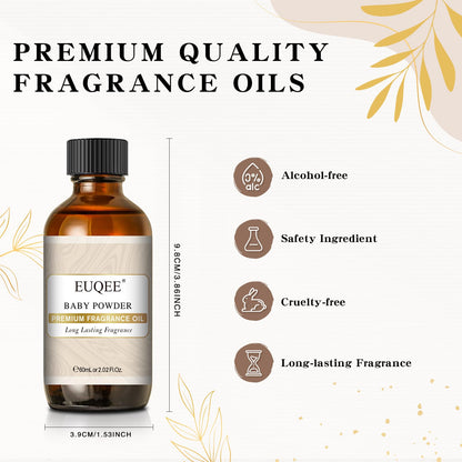 EUQEE Baby Powder Fragrance Oil 60ml with Glass Dropper – Premium Fragrance for Aromatherapy, Candles & DIY Bath Bombs (2.02 Fl oz)