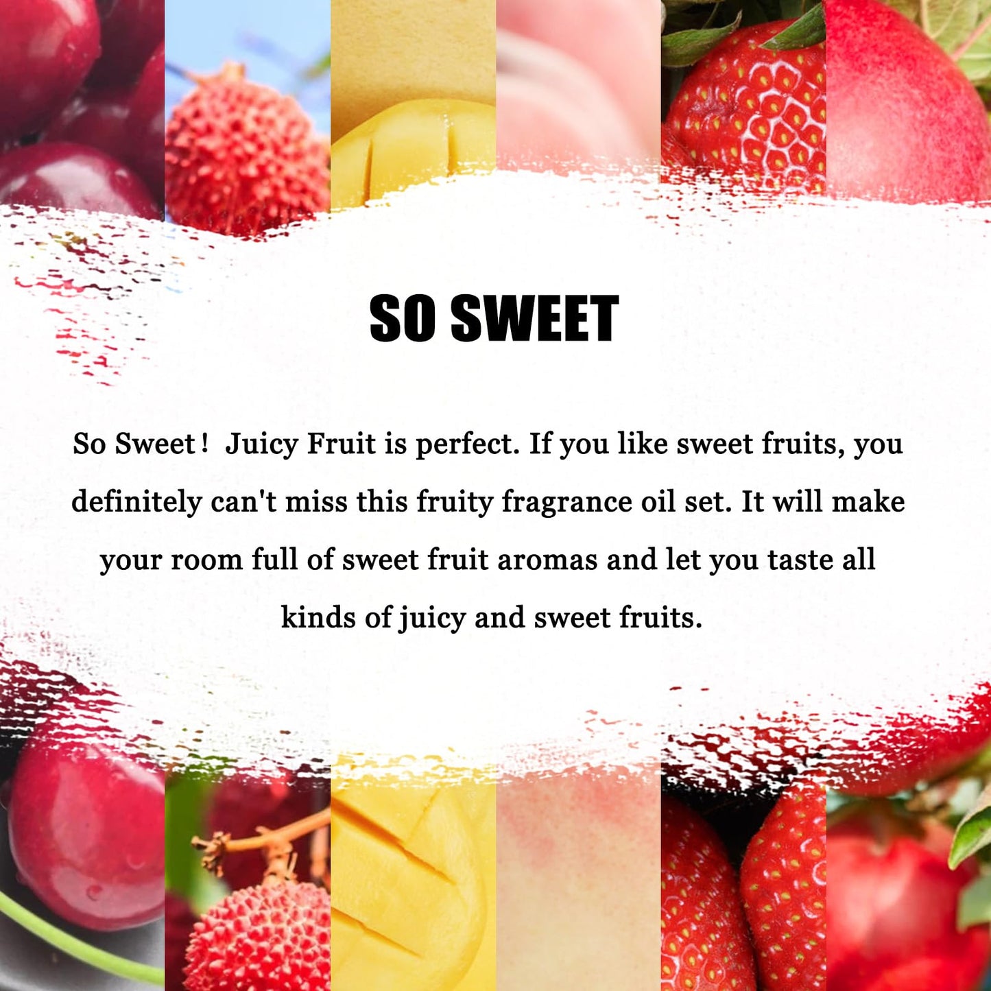 EUQEE Premium Fruit Fragrance Oils Gift Set – 6x10ml (Strawberry, Cherry, Litchi, Apple, Mango, Peach)