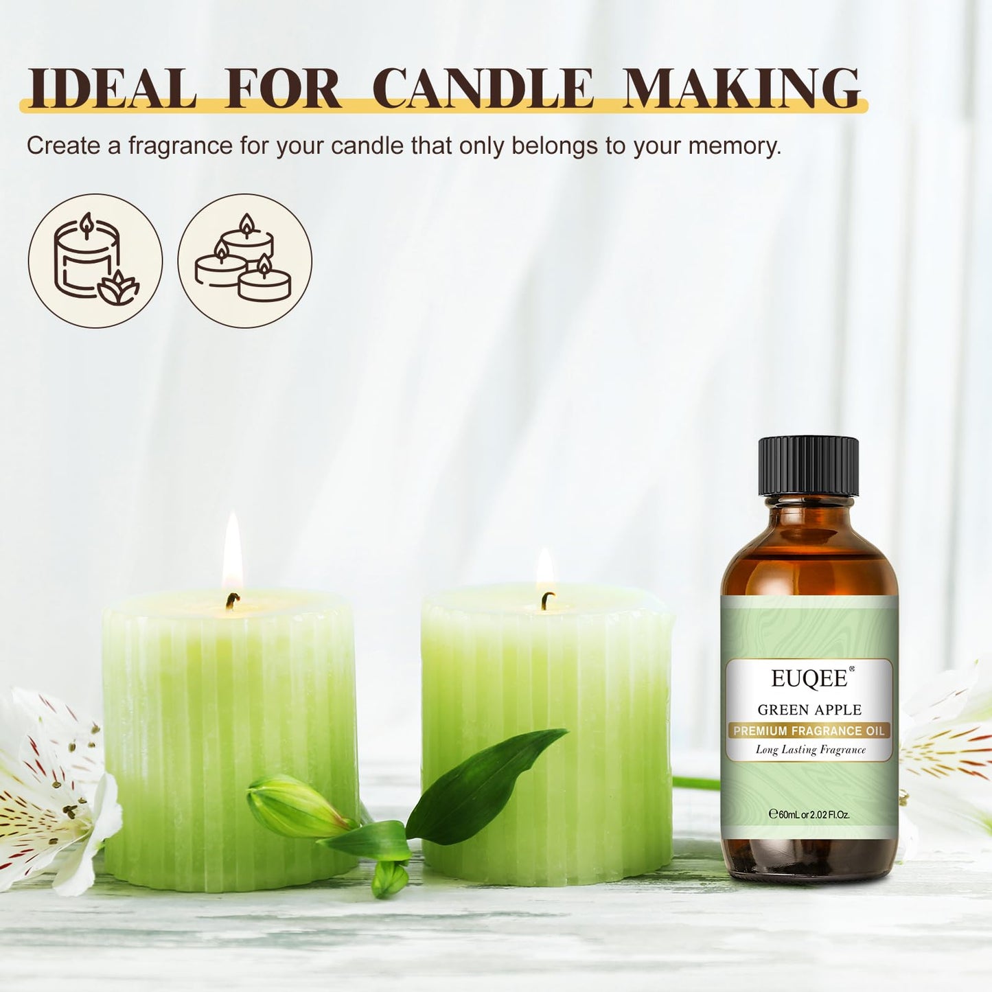 EUQEE Green Apple Fragrance Oils – 60ml / 2.02 fl oz Glass Dropper, Diffuser, Candle, DIY Soap
