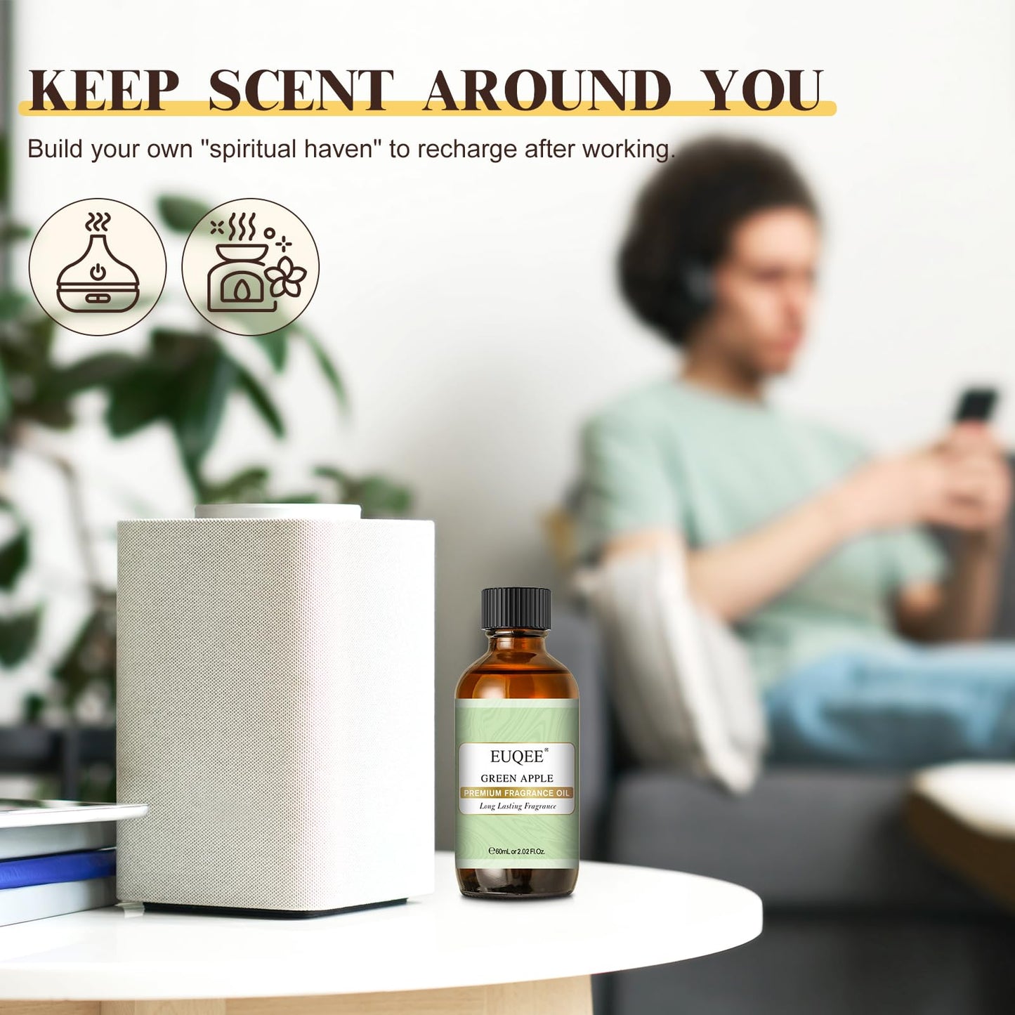 EUQEE Green Apple Fragrance Oils – 60ml / 2.02 fl oz Glass Dropper, Diffuser, Candle, DIY Soap