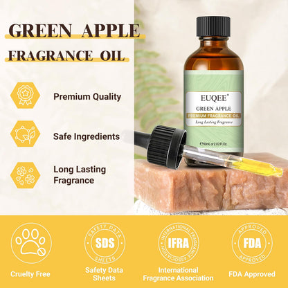 EUQEE Green Apple Fragrance Oils – 60ml / 2.02 fl oz Glass Dropper, Diffuser, Candle, DIY Soap