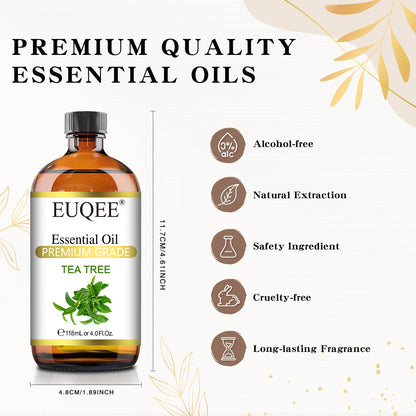 EUQEE Tea Tree Essential Oil 4 oz (118 ml) with Glass Dropper – Aromatherapy, Diffuser & DIY Soap