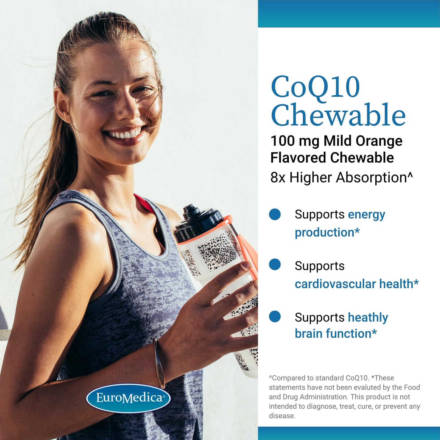 EuroMedica CoQ10 100 mg Chewable - Higher Absorption for Energy, Aging & Brain Health (30 Tablets)