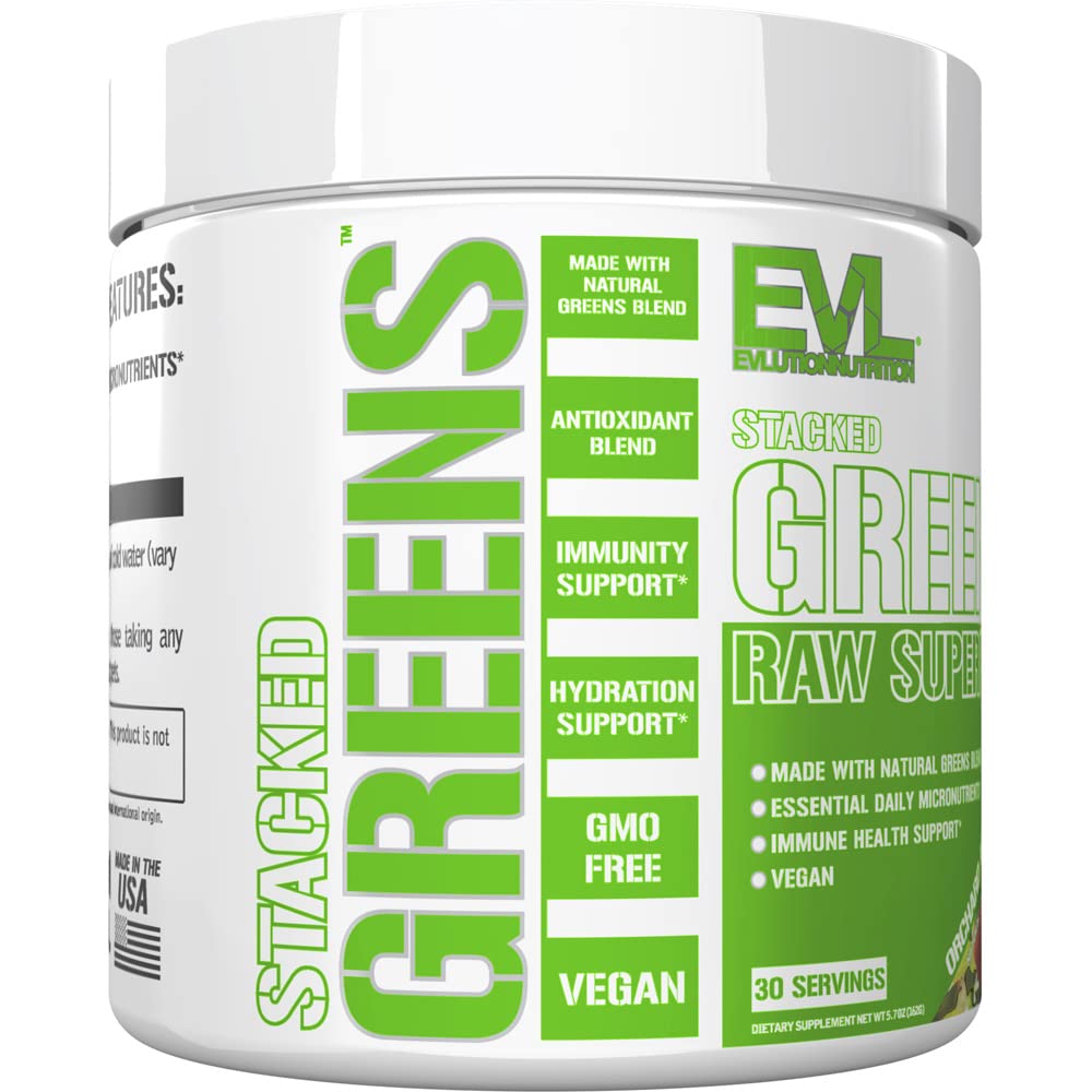 EVL Stacked Greens - Raw Superfood, Immunity & Hydration - Orchard Apple, 30 Servings