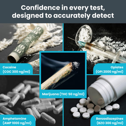 Exploro 5 Panel Drug Test Kit – At-Home Urine Test for THC, Cocaine, Opiates, Amphetamines & Benzodiazepines (7 Pack)