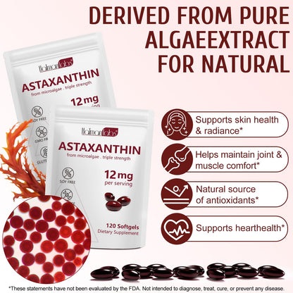 NenMaoKeNu Astaxanthin 12mg – Premium Antioxidant Softgels (120 Count) for Eye, Immune & Skin Health