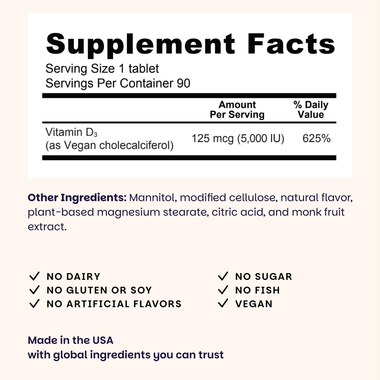 EZ Melts Dissolvable Vitamin D3 5,000 IU – Vegan, Plant-Based, Non-GMO | 90 Tablets, Green Apple